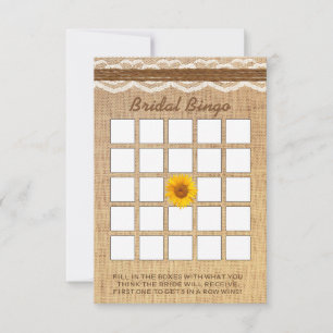 Carte Dentelle & Twin Sunflower Fête des mariées Bingo