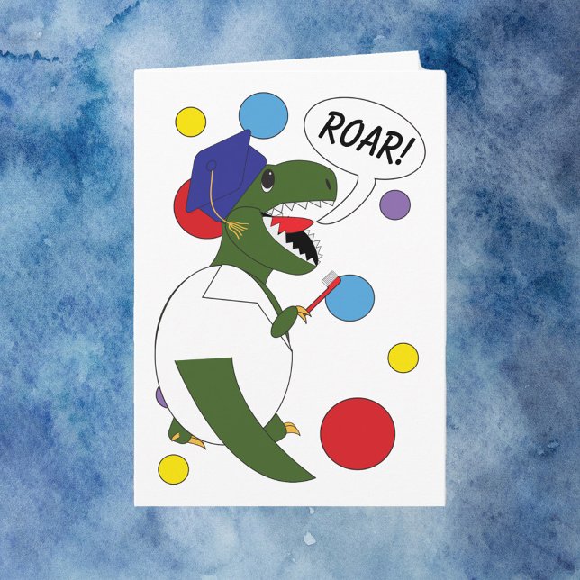 Carte Dentist Dental School Graduation Dinosaur Funny (A funny graduation card with a dinosaur for a dental school graduate.)
