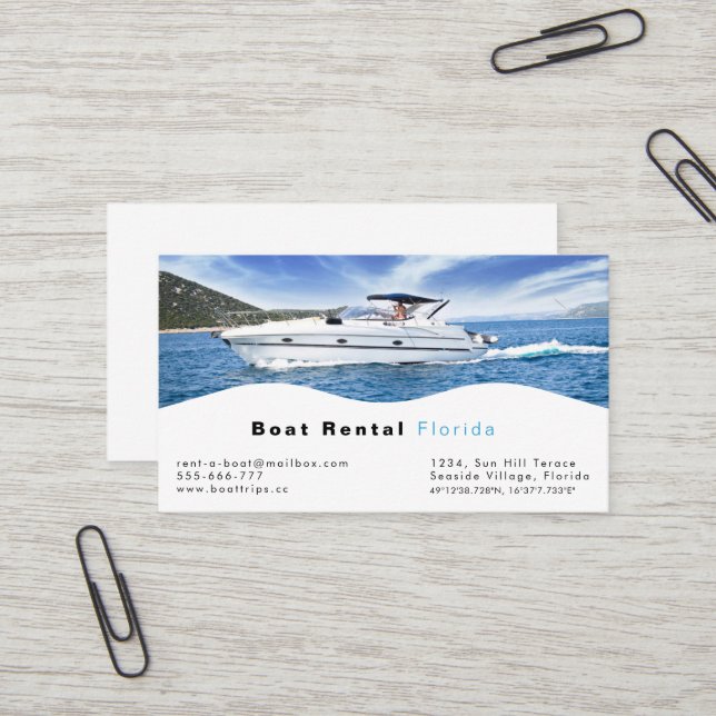 Carte d'entreprise de location de bateau (Devant/Arrière en situation)