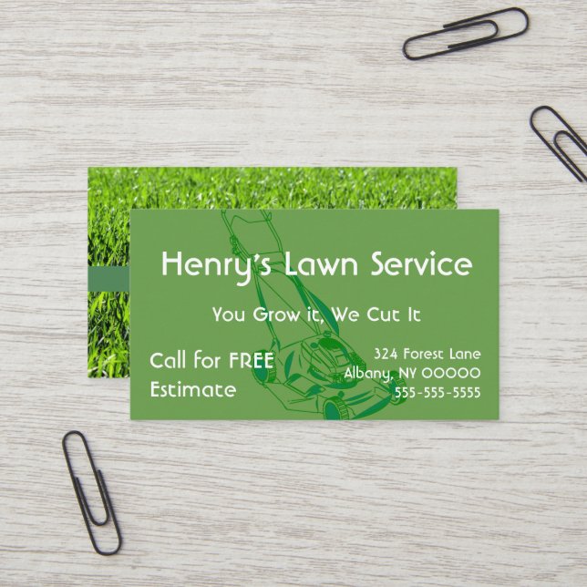 Carte d'entreprise de services de pelouse d'herbe (Devant/Arrière en situation)