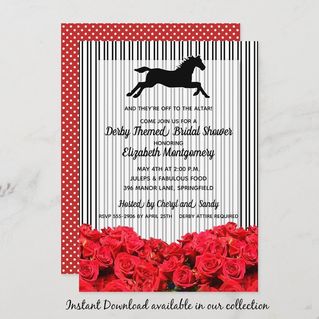 Carte Derby Fête des mariées Red Roses Racehorse Invitat (INSTANT DOWNLOAD available in our collection to send your invites digitally.)