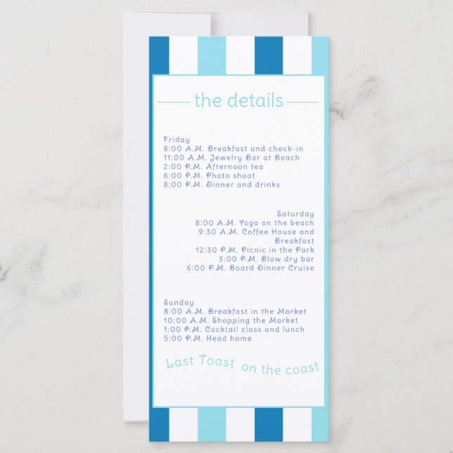 Carte Dernier toast sur la côte fin de semaine de la bac (Devant)