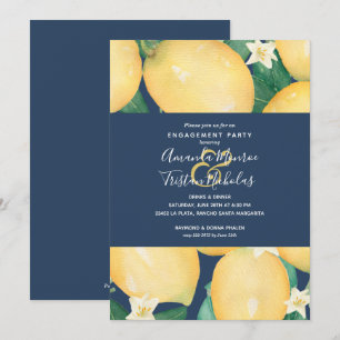 Carte Des citrons sur la marine Blue Engagement Party In