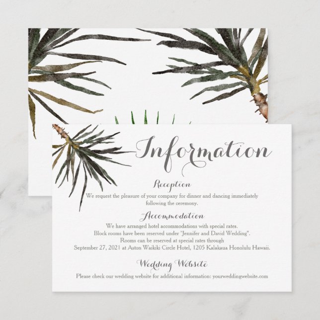 Carte des détails du boîtier Mariage Tropical Palm (Devant / Derrière)