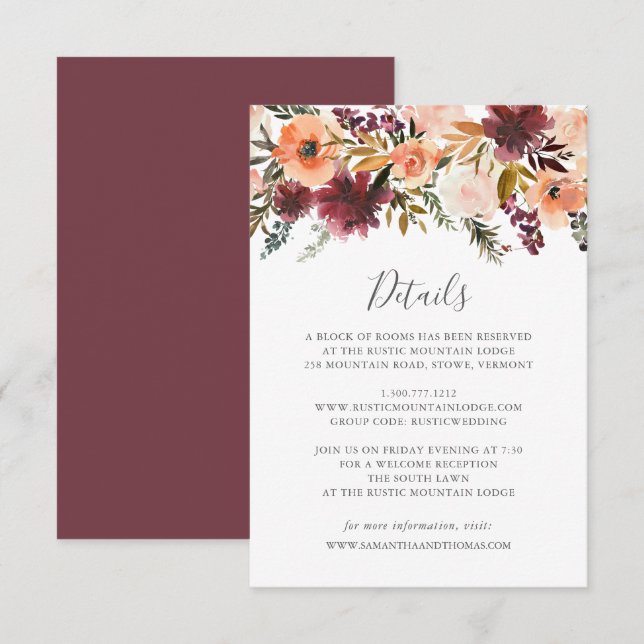 Carte des détails du Mariage floral de Bourgogne (Devant / Derrière)