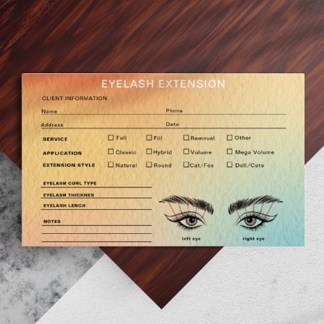Carte des enregistrements clients de Lash de dégra (Holographic Gradient Lash Client Record Map)