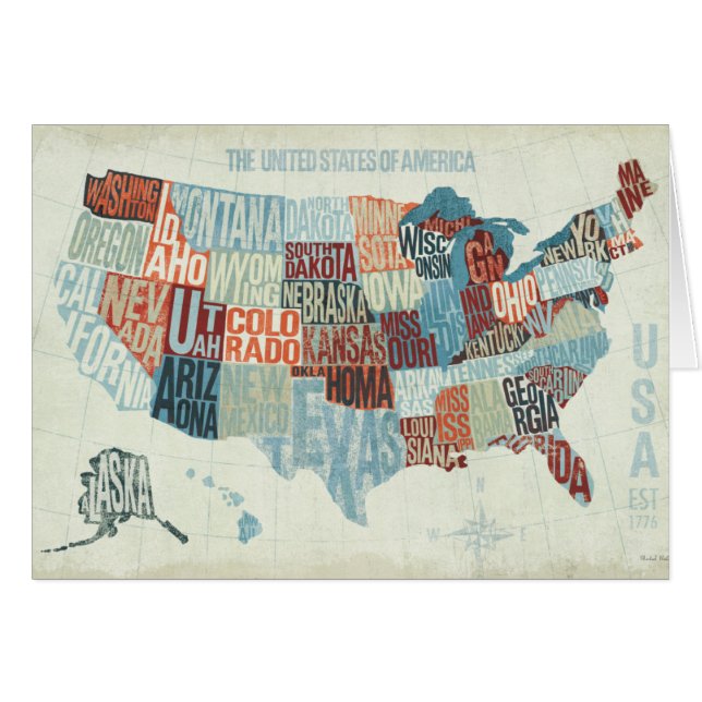 Carte des Etats-Unis avec des états dans les mots (Devant horizontal)