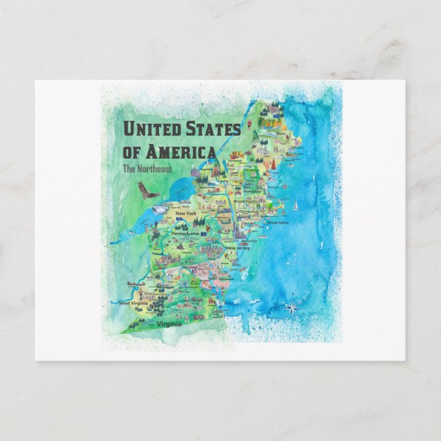 Carte des États-Unis du Nord-Est Postvard - Nouvel (Devant)