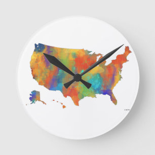 CARTE des Etats-Unis - horloge murale ronde