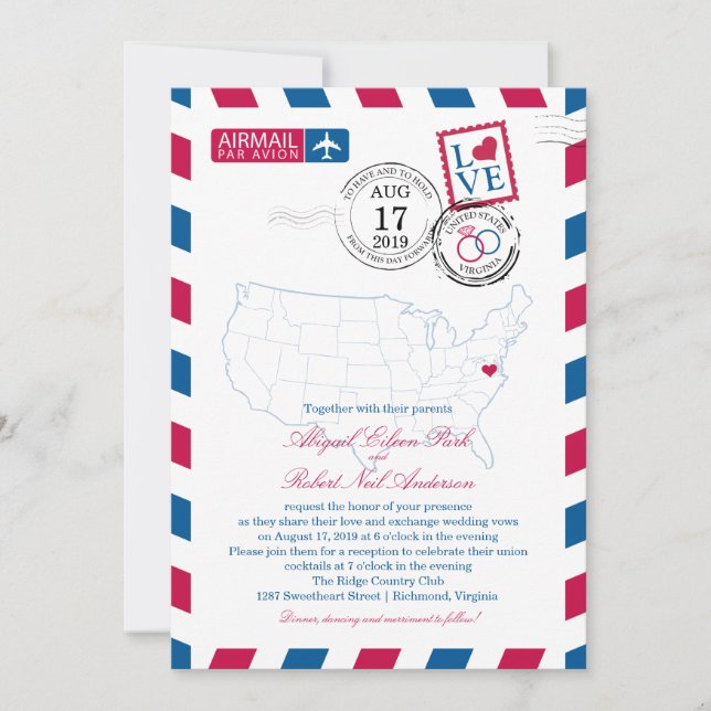 Carte des États-Unis Virginia USA Airmail | Mariag (Devant)