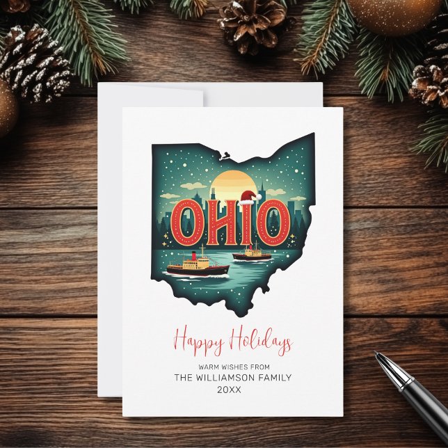 Carte des fêtes de l'Ohio Joyeux jours fériés Cart (Personalize with your Family Name and the Year.  Matching items available)