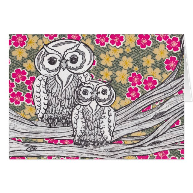 Carte des hiboux 12 de papier chinois (Devant horizontal)