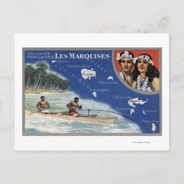 Carte des îles, autochtones en canoë (Devant)