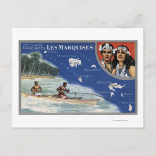Carte des îles, autochtones en canoë
