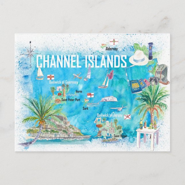 Carte des îles Channel Guernesey Jersey Alderney (Devant)