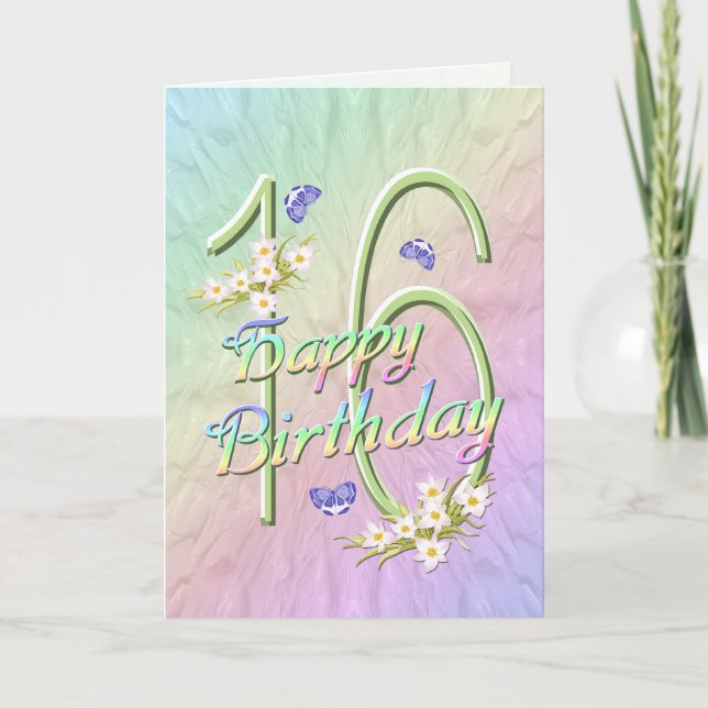 Carte des papillons et fleurs du 16e anniversaire (Devant)