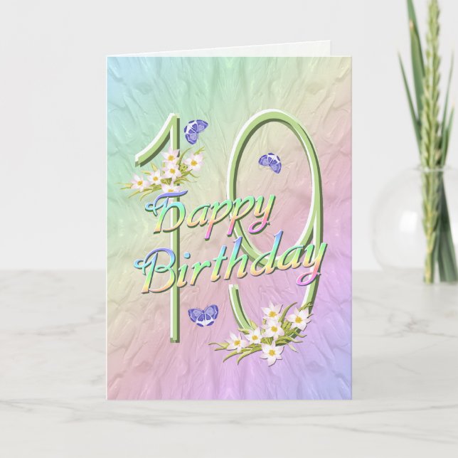 Carte des papillons et fleurs du 19e anniversaire (Devant)