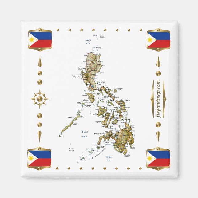 Carte des Philippines + Magnet des drapeaux (Devant)