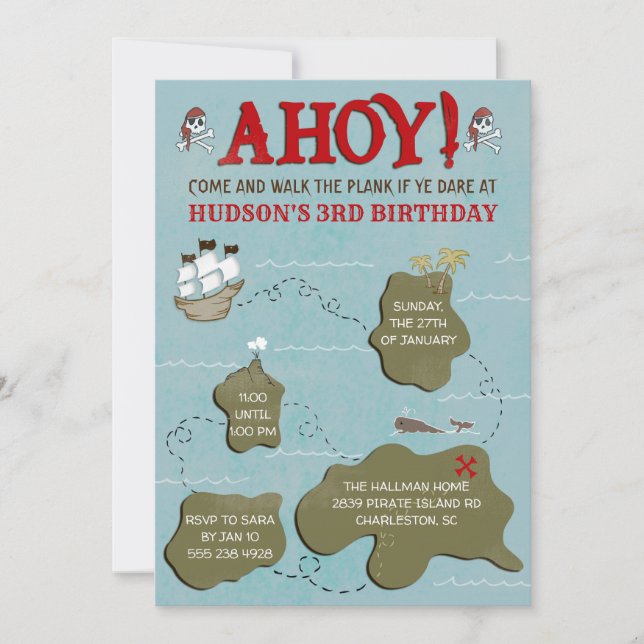 Carte des pirates Invitation à la fête d'anniversa (Devant)