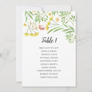 Carte des places mariages d'été. Plan de table flo