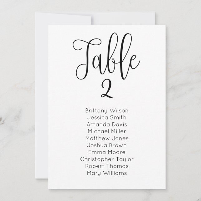 Carte des places mariages moderne. Plan de table c (Devant)