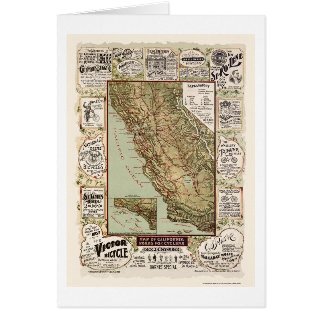 Carte des routes de bicyclette de la Californie - (Devant)