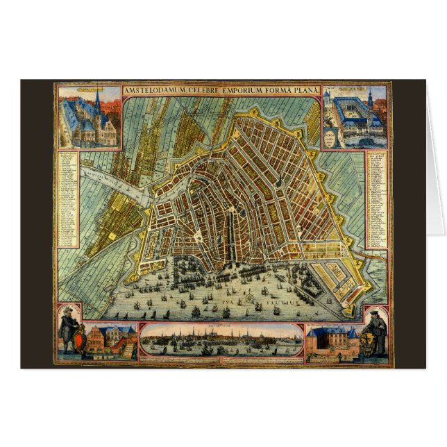 Carte des rues antiques d'Amsterdam, Pays-Bas (Devant horizontal)
