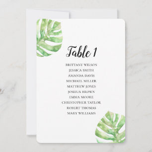 Carte des sièges feuille tropicaux. Plan mariage e