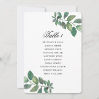 Carte des sièges feuille vert. Plan de mariage du 