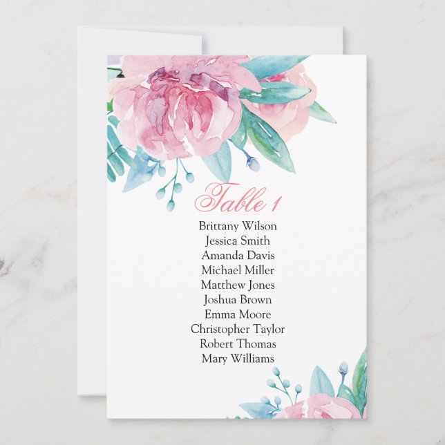Carte des sièges mariages aux fleurs roses. Plan b (Devant)