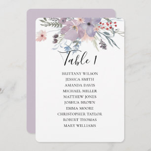 Carte des sièges mariages aux fleurs violettes. Bo