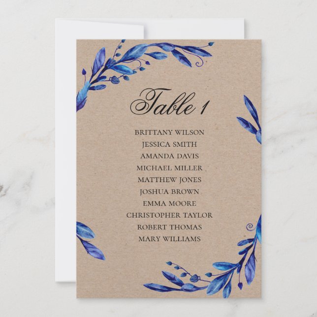 Carte des sièges mariages bleus. Plan rustique d'h (Devant)