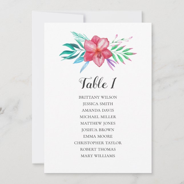 Carte des sièges mariages de fleurs tropicales. Pl (Devant)
