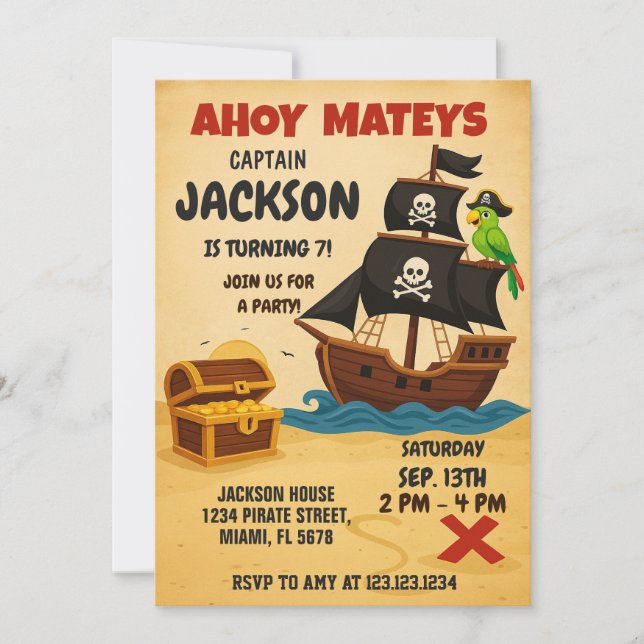 Carte des trésors de pirates modifiables Invitatio (Devant)