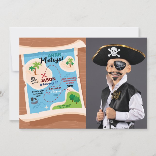 Carte des trésors Pirate Anniversaire Fête Navire  (Devant)