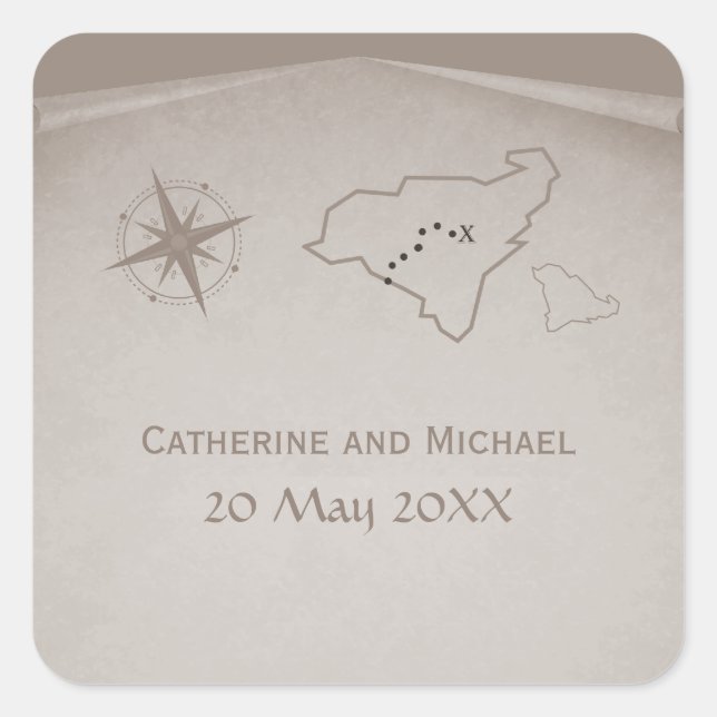 Carte des trésors Stickers de mariage, Beige (Devant)