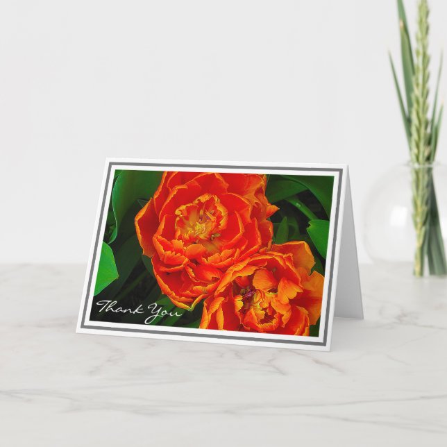Carte Des Tulipes Orange Lumineuses Contre Le Foliage Ve (Devant)