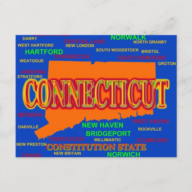 Carte des villes et villes du Connecticut State Pr (Devant)