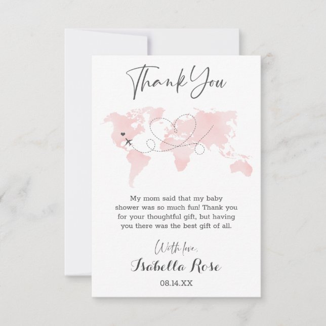 Carte des villes Voyage aventure Baby shower rose  (Devant)