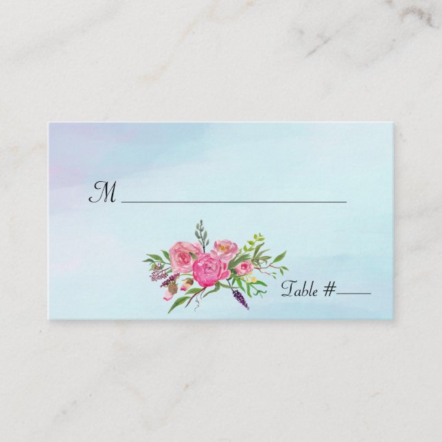 Carte d'escorte Mariage florale couleur aquarelle (Devant)