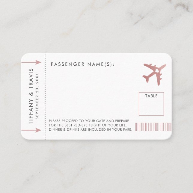 Carte d'escorte Pink Plane Boarding Pass Place (Devant)