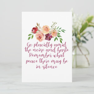 Carte Desiderata Poem Citation paisible Serene Florate C