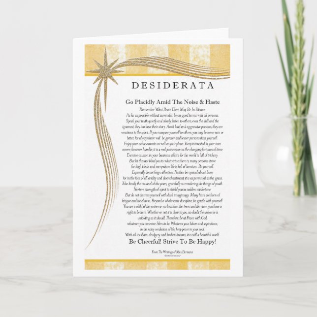 Carte Desiderata Poem Gold Star Designer (Devant)