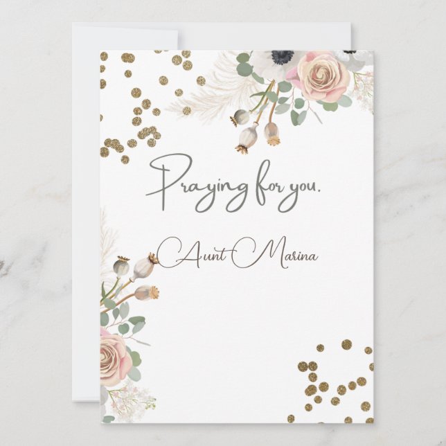 Carte Design floral avec points or et message (Devant)
