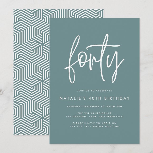 Carte Design moderne 40e anniversaire simple élégant scr (Devant / Derrière)