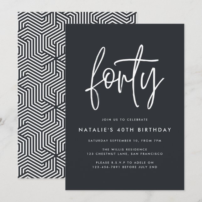 Carte Design moderne 40e anniversaire simple élégant scr (Devant / Derrière)