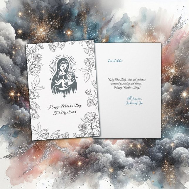 Carte Design noir et blanc Vierge Marie Fête des Mères (Créateur téléchargé)