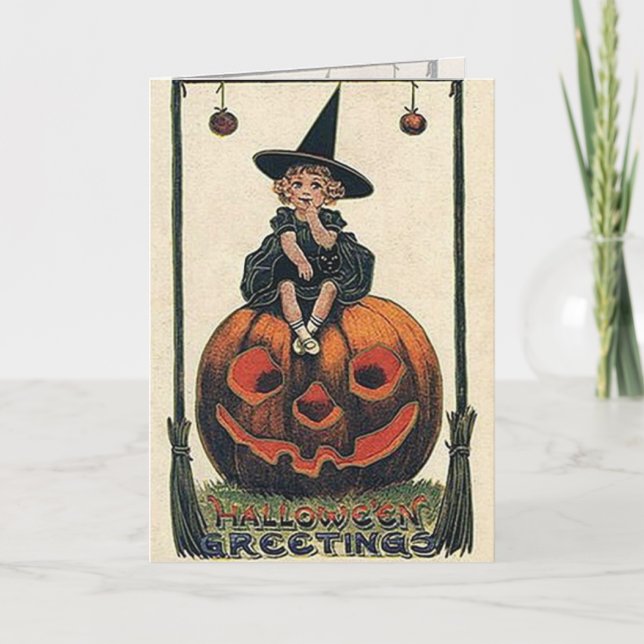 Carte Designs Halloween sorcière vintage (Devant)