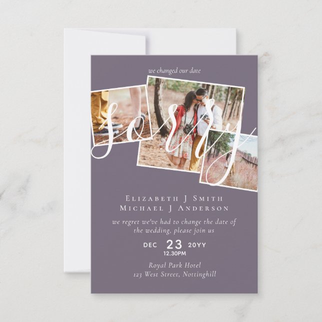 Carte DÉSOLÉ ! Remise du mariage Changement de date PHOT (Devant)