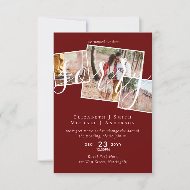 Carte DÉSOLÉ ! Remise du mariage Changement de date PHOT (Devant)